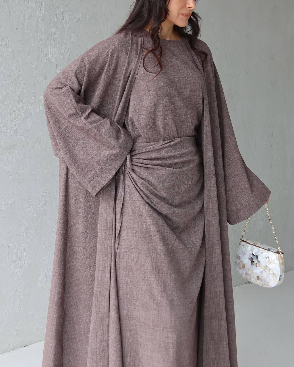 Set ( abaya, suknja i bluza) smedji