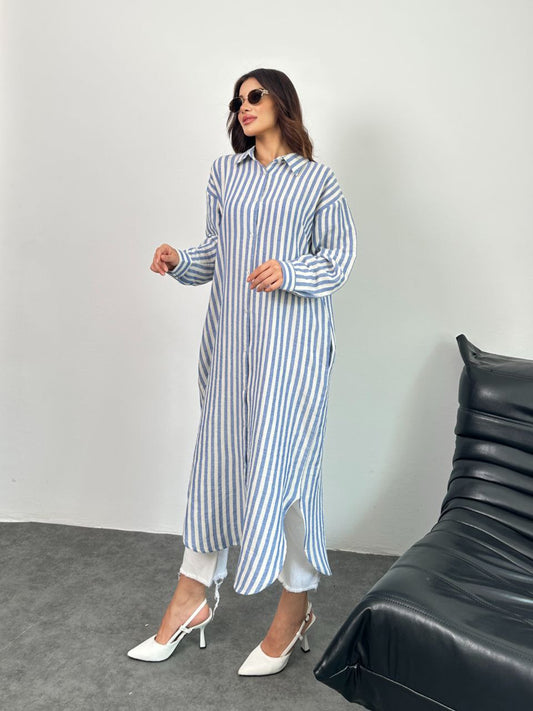 Prugasta oversize kosulja plava