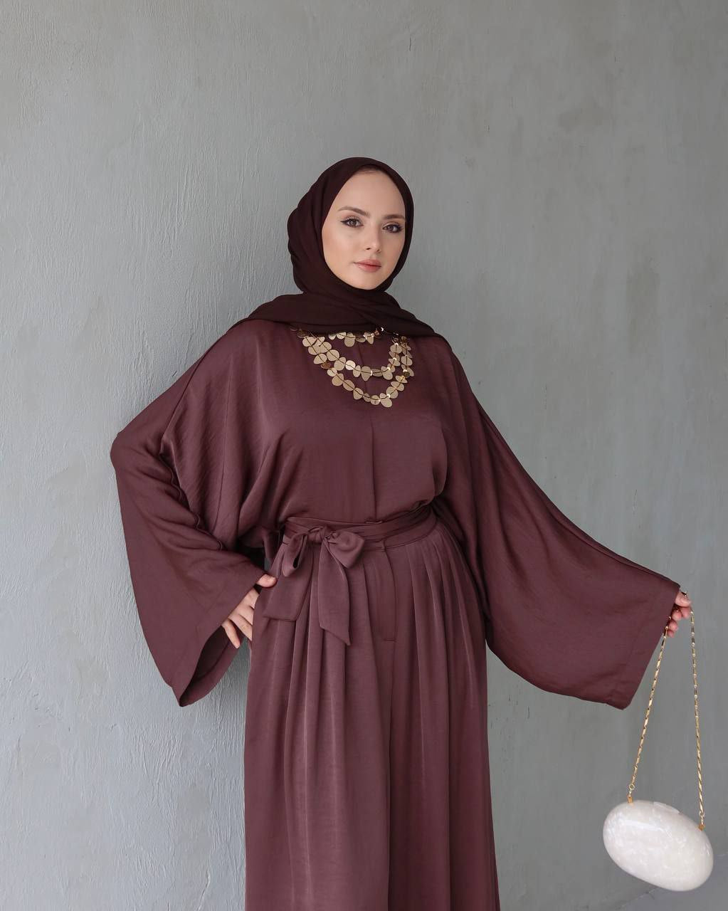 Smedji komplet od satena ( široke pantalone i bluza )- premium