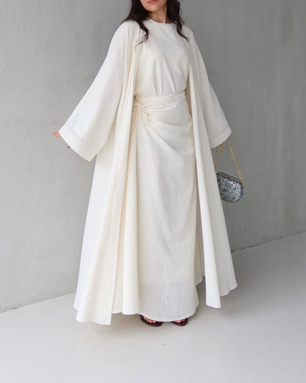 Set ( abaya, podhaljina, suknja i bluza) ecru