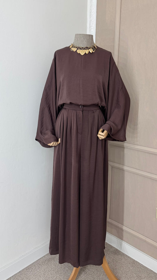Smedji komplet od satena ( široke pantalone i bluza )- premium